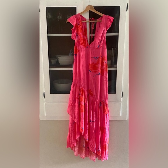 Free People She's A Waterfall Maxi Dress Hibiscus Pink Combo Size 12 - Picture 2 of 9